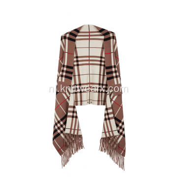 Dames kwastje geruite poncho jacquard sjaal cape trui